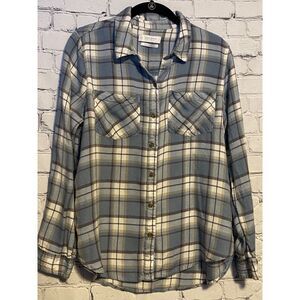 Lucky Brand Plaid Button Front Shirt Size L Blue Classic Fit